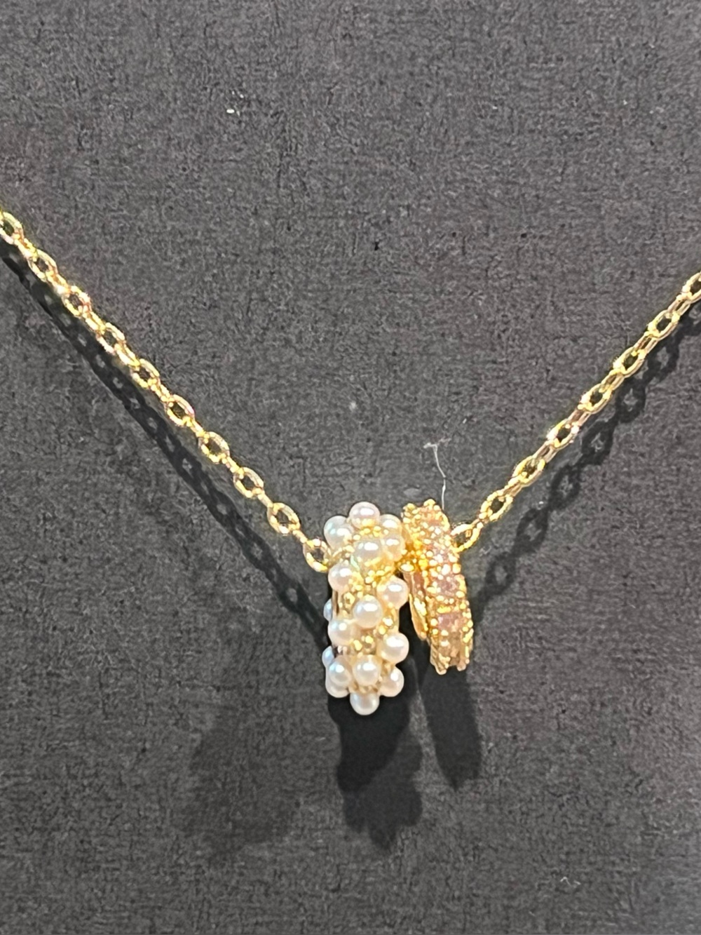 Nordstrom 14K Gold Plate Cubic Zirconia & Faux Pearl Rondelle Pendant Necklace - Picture 3 of 4